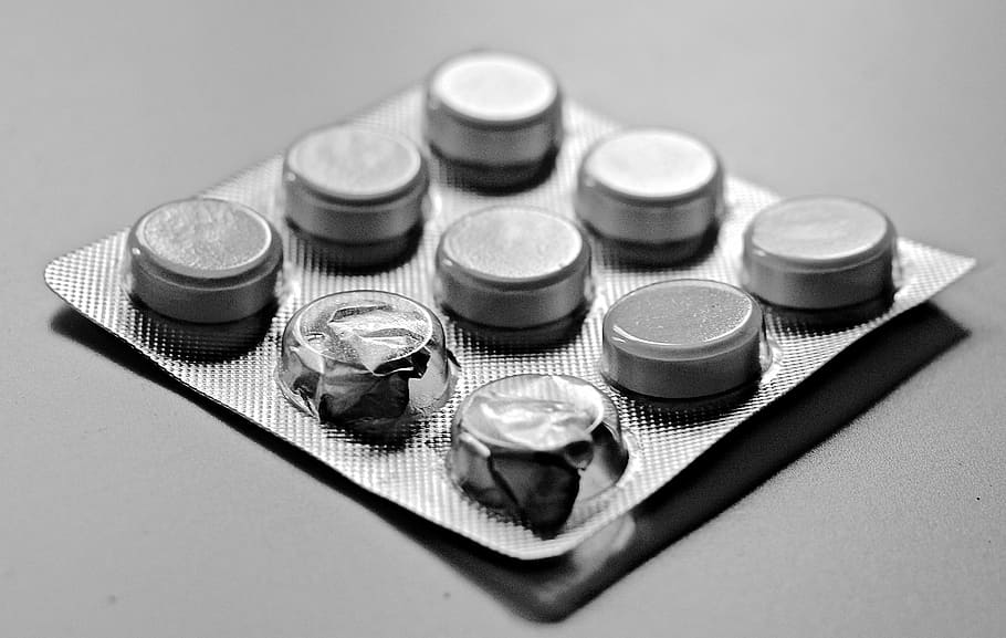 closeup photo of medicinal blister pack, black, white, tablets HD wallpaper