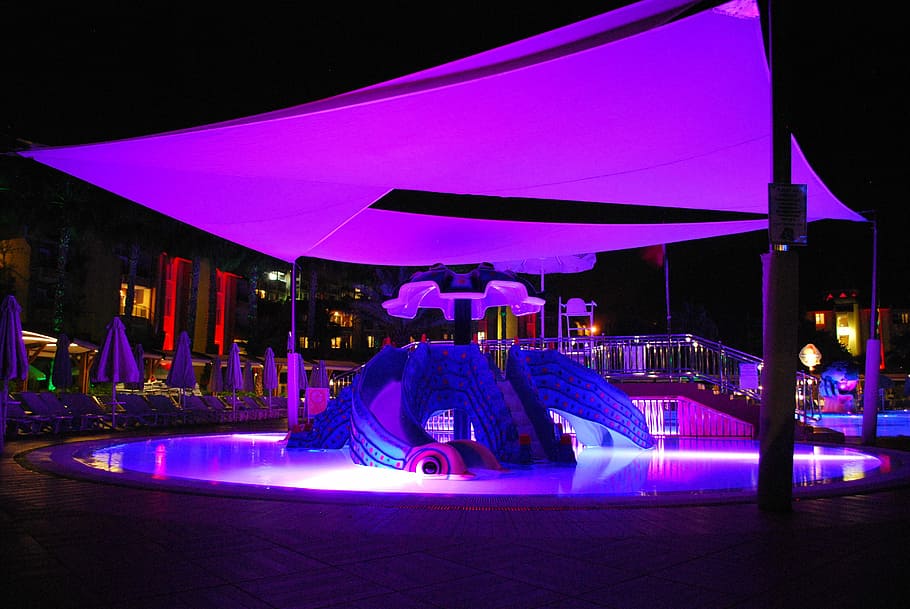 Pool, Hotel, Night, Vacation, Resort, travel, water, relaxation HD wallpaper