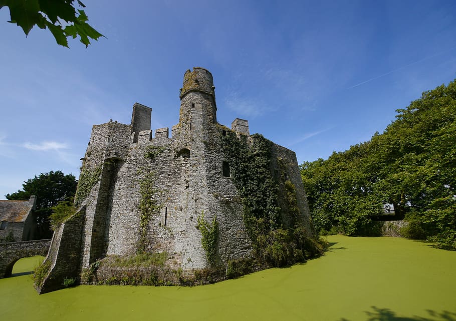 castle, pirou, moat, tower, pierre, medieval, history, old building HD wallpaper