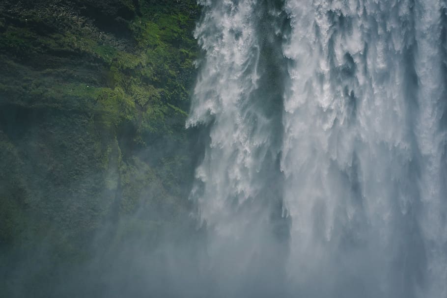 waterfalls near green trees at daytime, green leafed trees beside waterfalls HD wallpaper