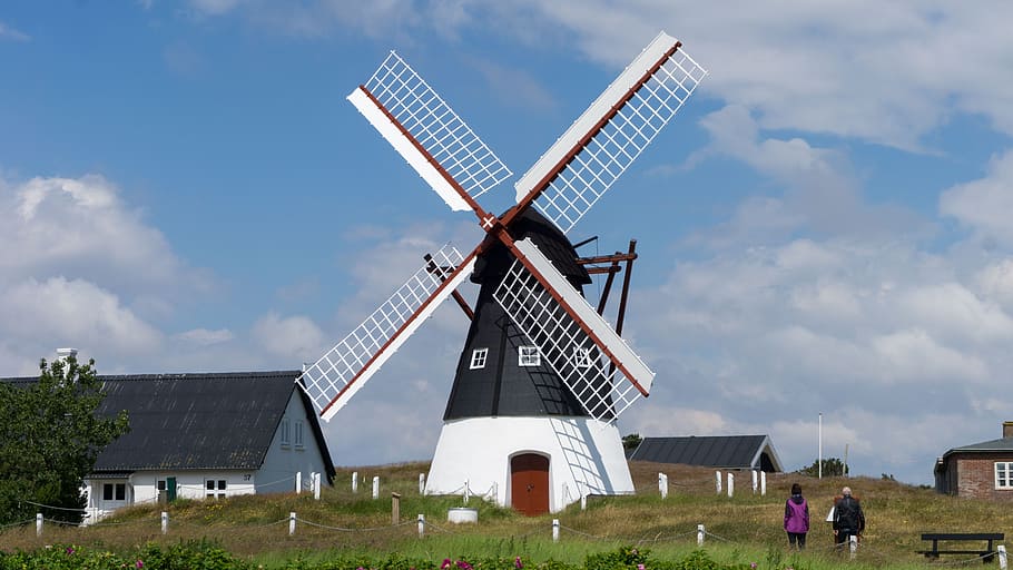 north sea, windmill, clouds, summer, building, mood, renewable energy HD wallpaper