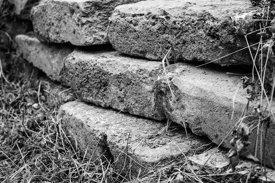 Wall, Bricks, Obstacle, Old, black and white, texture, atmosphere, HD wallpaper