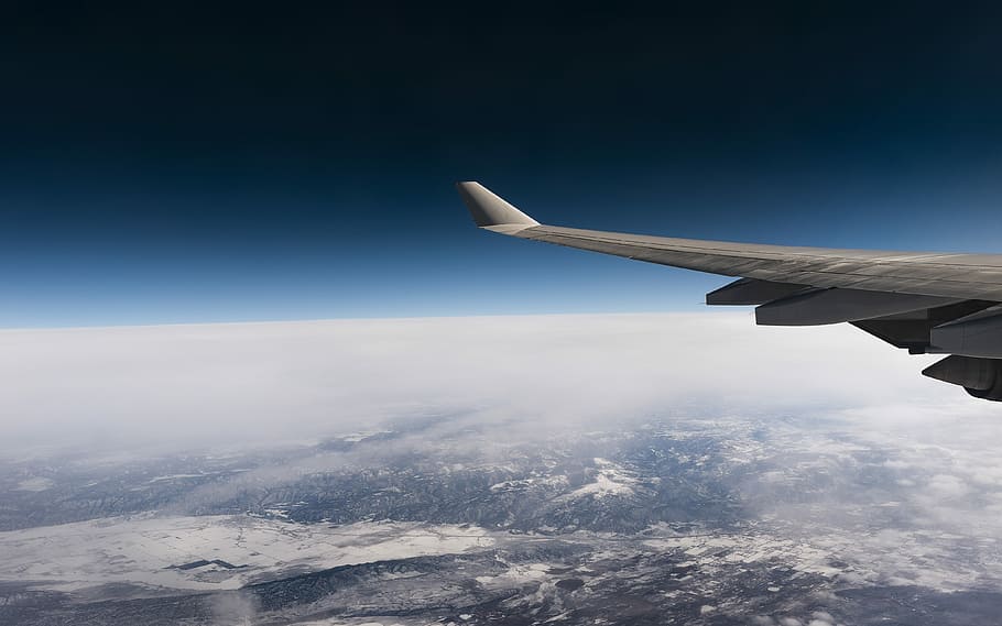 airplane wing, aerial photo of landmark, cloud, sky, horizon HD wallpaper