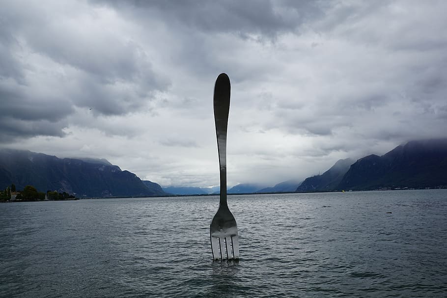 fork, lake, trueb, weather, vevey, switzerland, modern, art, HD wallpaper