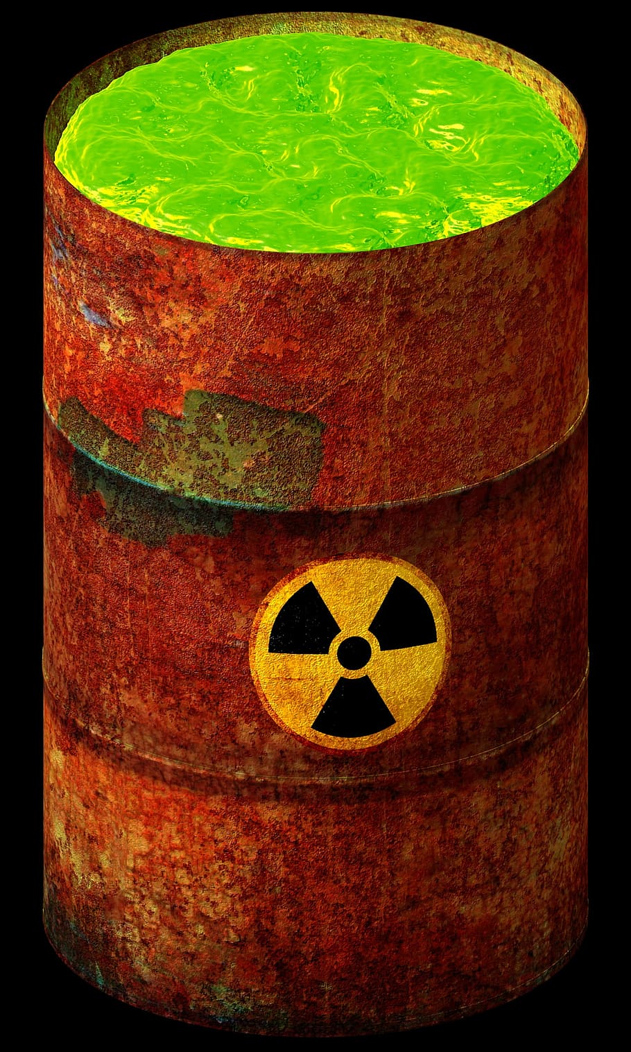 rusty brown drum, nuclear, waste, radioactive, toxic, danger