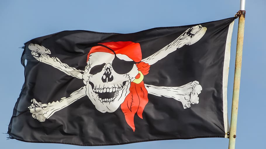 skull and bones with eye patch pirate flag, pirates, symbol, skeleton