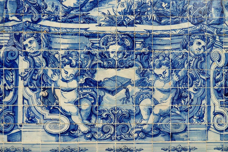 four people abstract illustration, porto, tile, azulejos, portugal