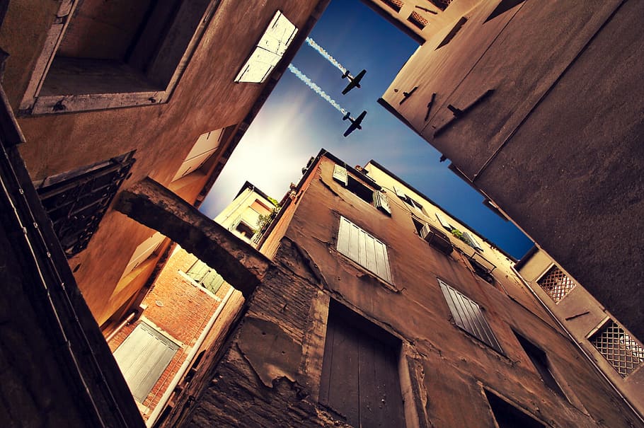low angle photography of concrete building, architecture, house HD wallpaper