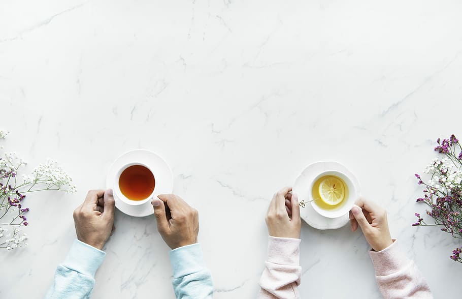 people holding cups with tea s, hands, drink, beverage, marble HD wallpaper