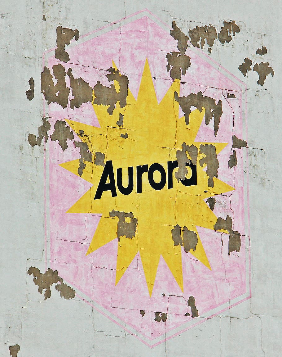 aurora building, facade, wall, lettering, weathered, patina, HD wallpaper