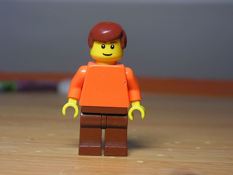 orange dressed Lego toy, Character, Man, childhood, toy car, one person
