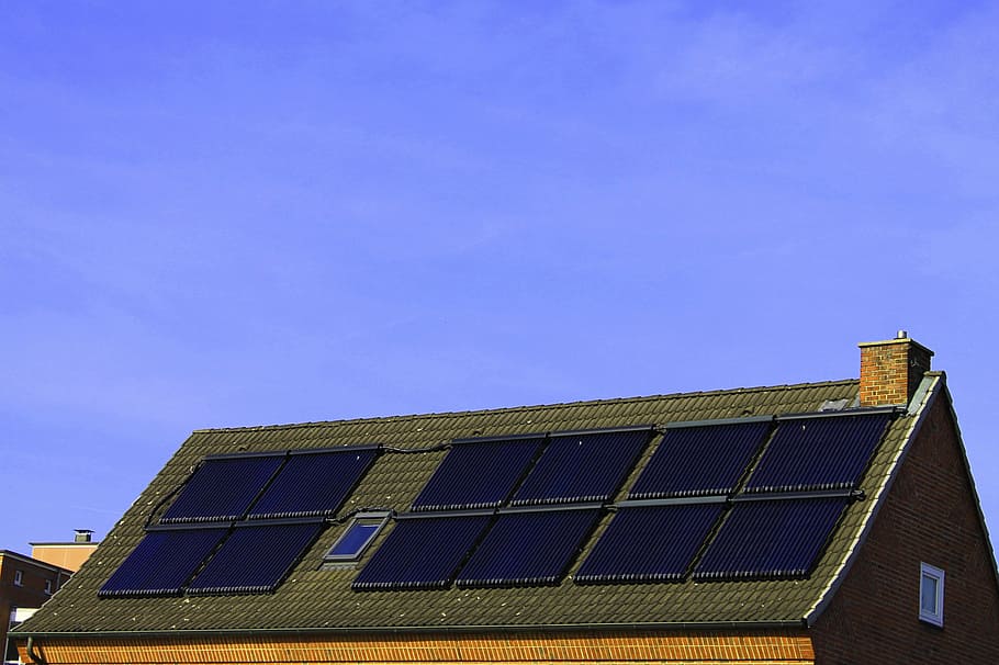 house roofs with solar panels, solar power, solar system, solar energy HD wallpaper