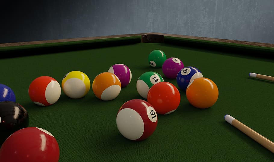 pool ball on table, billiards, balls, cloth, play, sport, leisure
