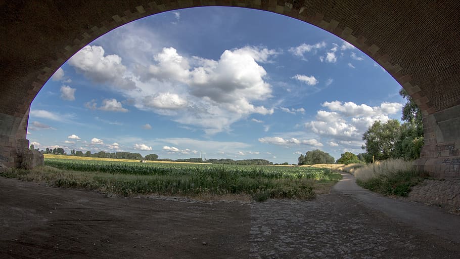 Landscape, Panorama, Clouds, Bridge, sky, nature, arch, rural Scene HD wallpaper
