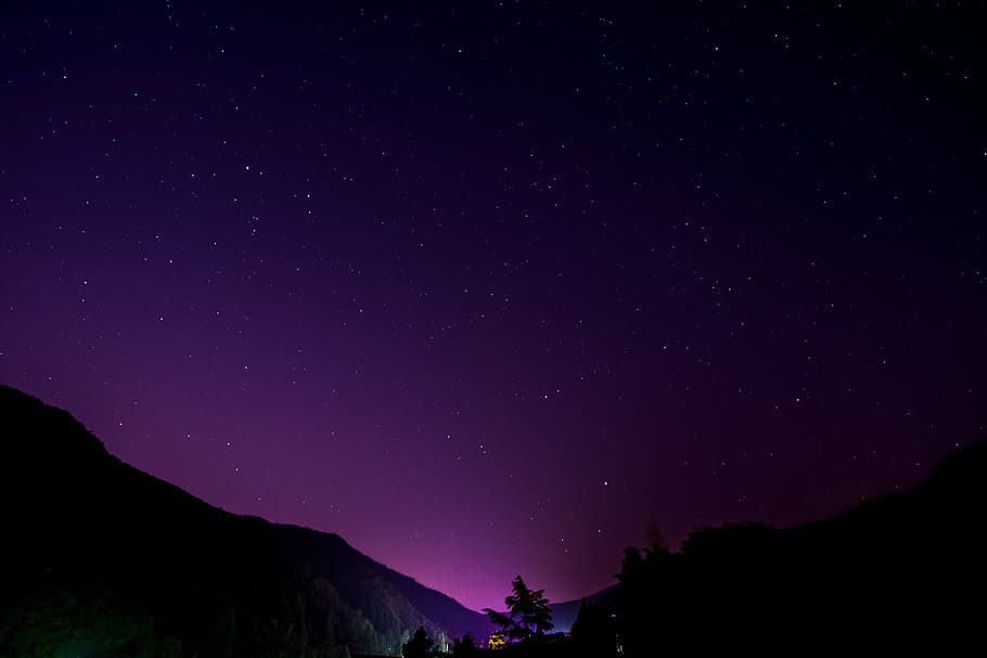 HD wallpaper: silhouette of trees and mountain, purple night sky above  mountains | Wallpaper Flare