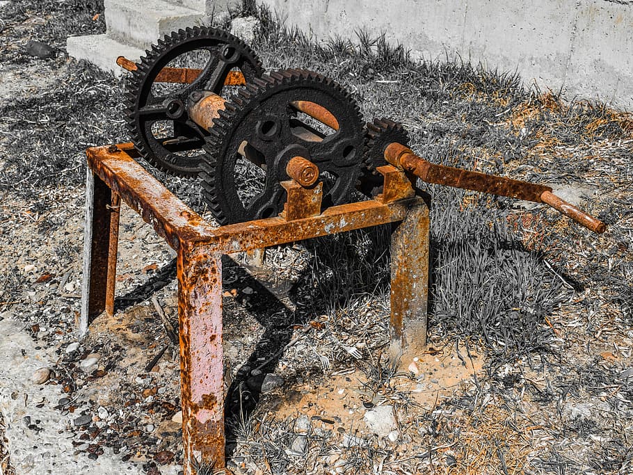 winch, boat winch, rusty, aged, weathered, nautical, gears HD wallpaper