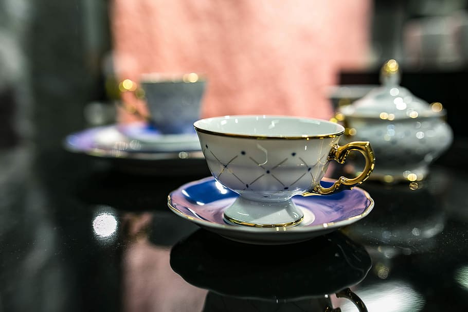 Collection of fancy tea cups, elegant, design, drink, cafe, coffee - Drink