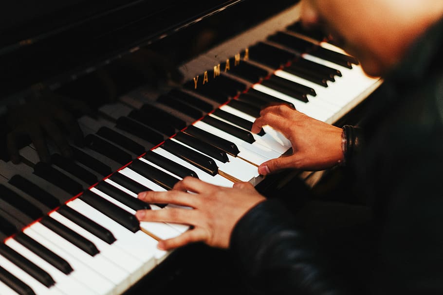 person playing piano, music, key, finger, piano key, musician