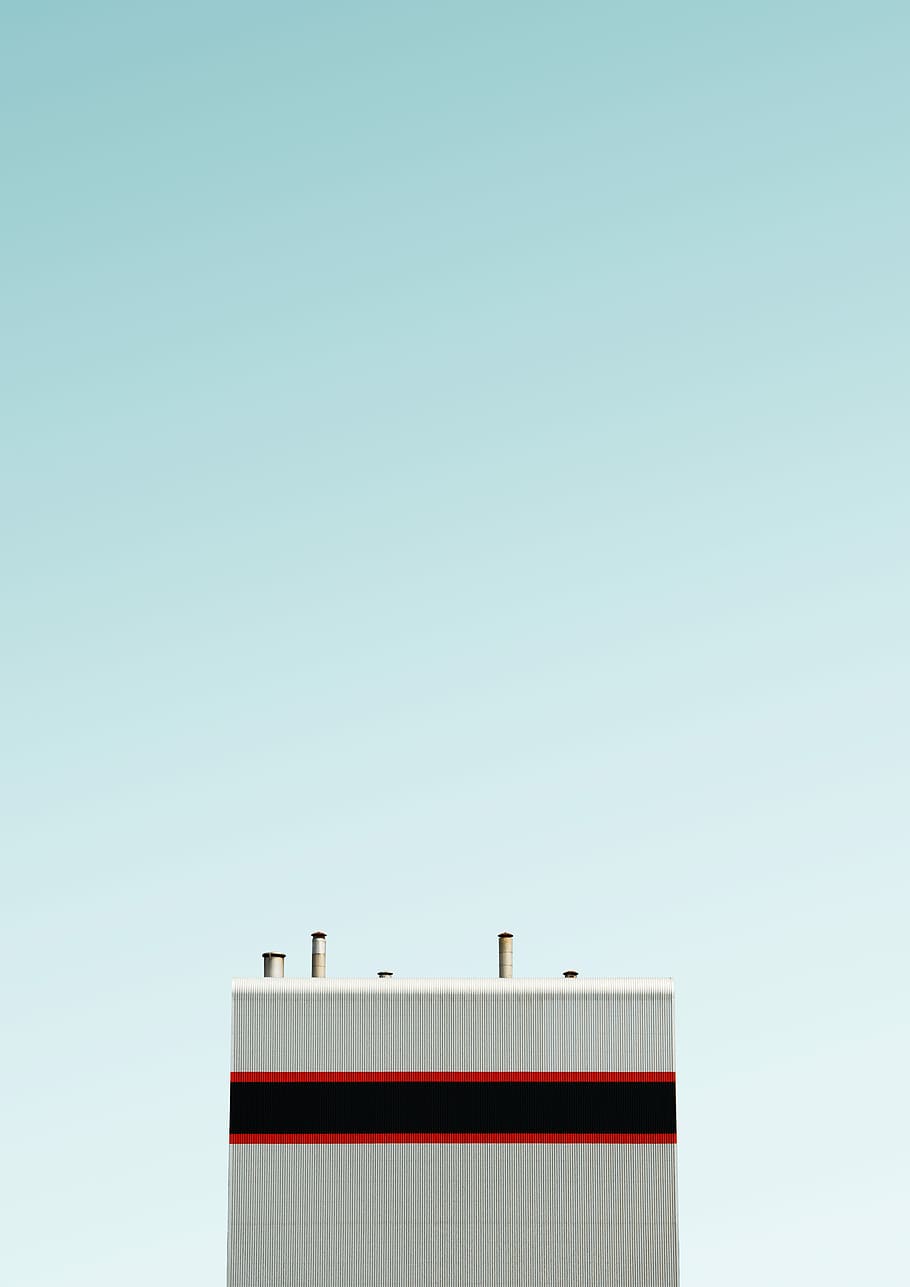 white and red concrete building, chimney, sky, blue, architecture HD wallpaper