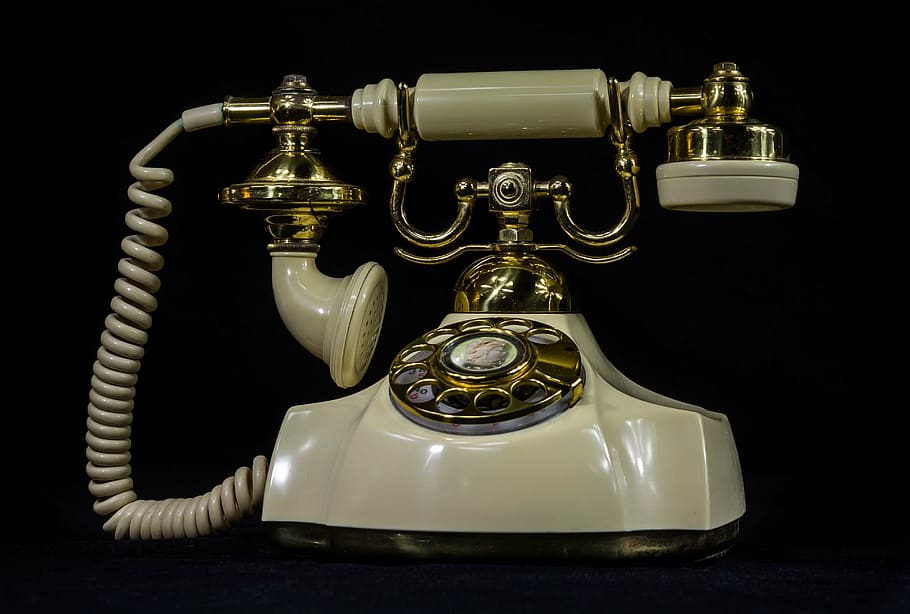 photo of white and brass rotary phone, antique telephone, old phone, HD wallpaper