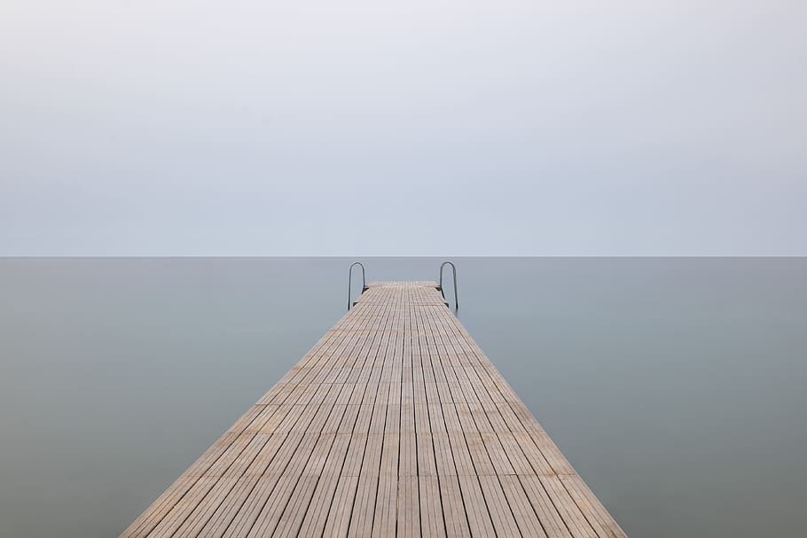 HD wallpaper: brown wooden dock with cloudy sky, brown wooden dock ...