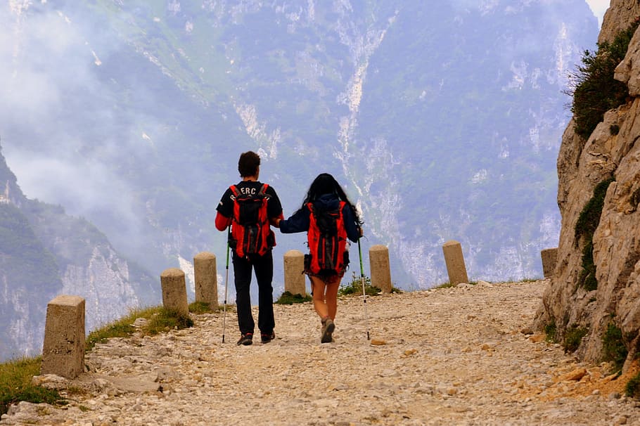 walk, excursion, trail, road, mountain, pasubio, italy, backpack HD wallpaper