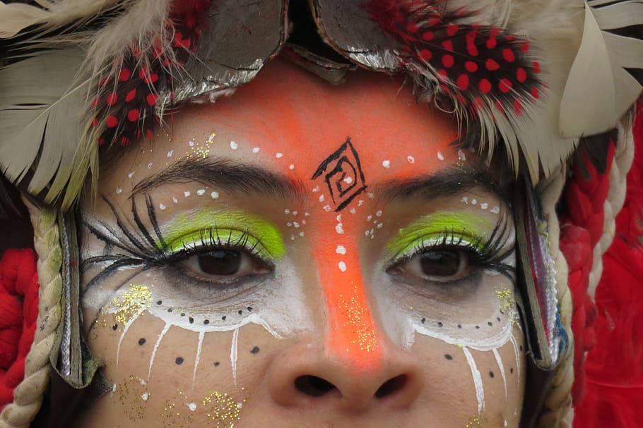 makeup, costume, color, pen, carnival, model, dance, eyes, women HD wallpaper