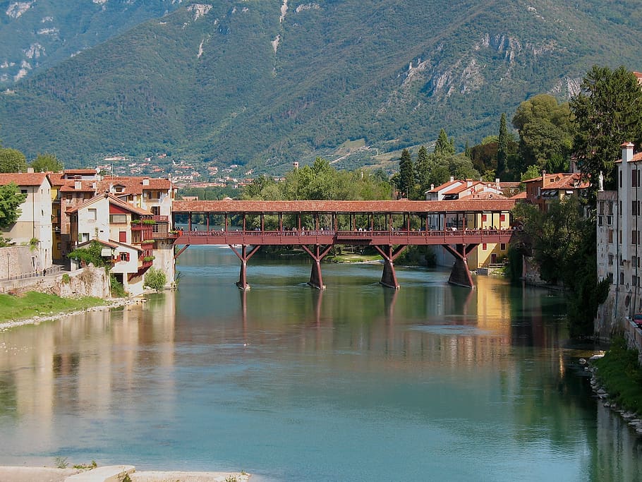 bassano del grappa, upstream, bridge, alpini, old, vicenza, HD wallpaper
