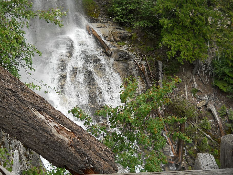 waterfall, outdoors, stream, flow, hiking, landscape, nature HD wallpaper