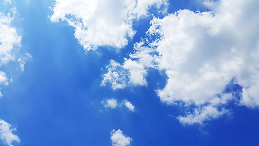 cumulus clouds and blue calm sky, summer, sunshine, nature HD wallpaper
