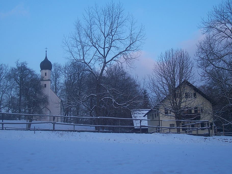 germany, landscape, sky, clouds, winter, snow, ice, trees, houses HD wallpaper