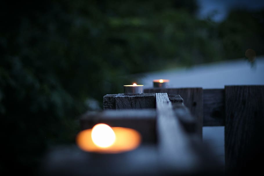 tealight candles in macro photography, flame, wax, fire, burn HD wallpaper