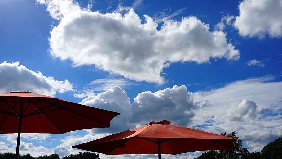 clouds, sky, blue, parasol, summer, sun, covered sky, clouds form HD wallpaper