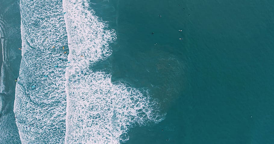 aerial view of blue body of water, body of water waves, drone HD wallpaper