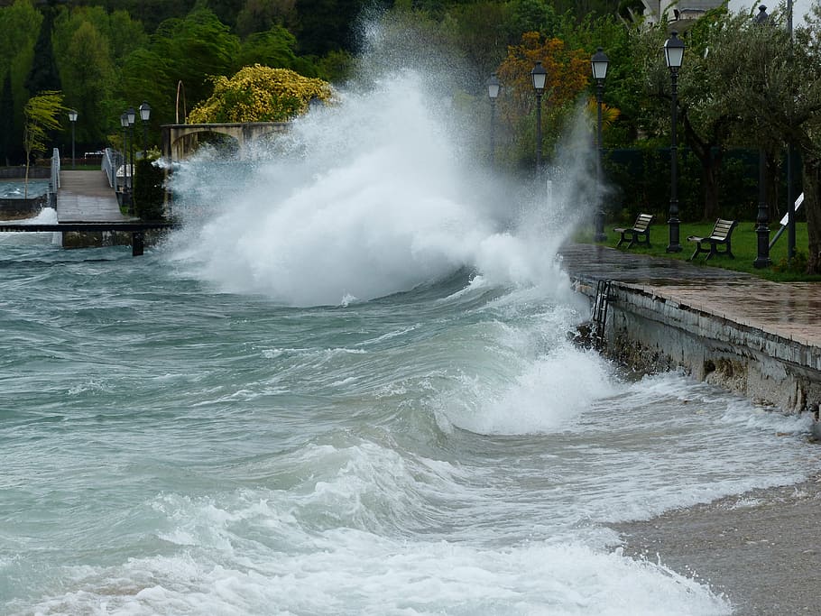 time-lapse photography of wave, inject, breakwater, winter storm HD wallpaper