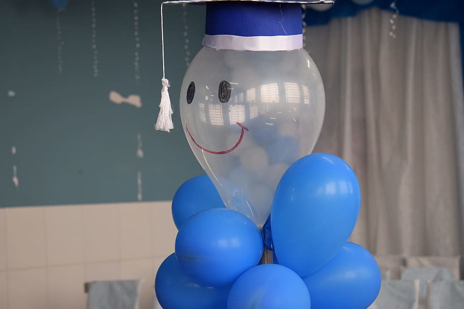 Snowman, Balloon, Bladder, Party, Smily, funny face, blue, indoors HD wallpaper