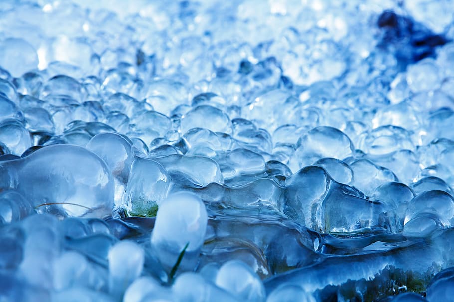 ice cubes photo, abstract, blue, cold, crystal, drop, droplet, HD wallpaper