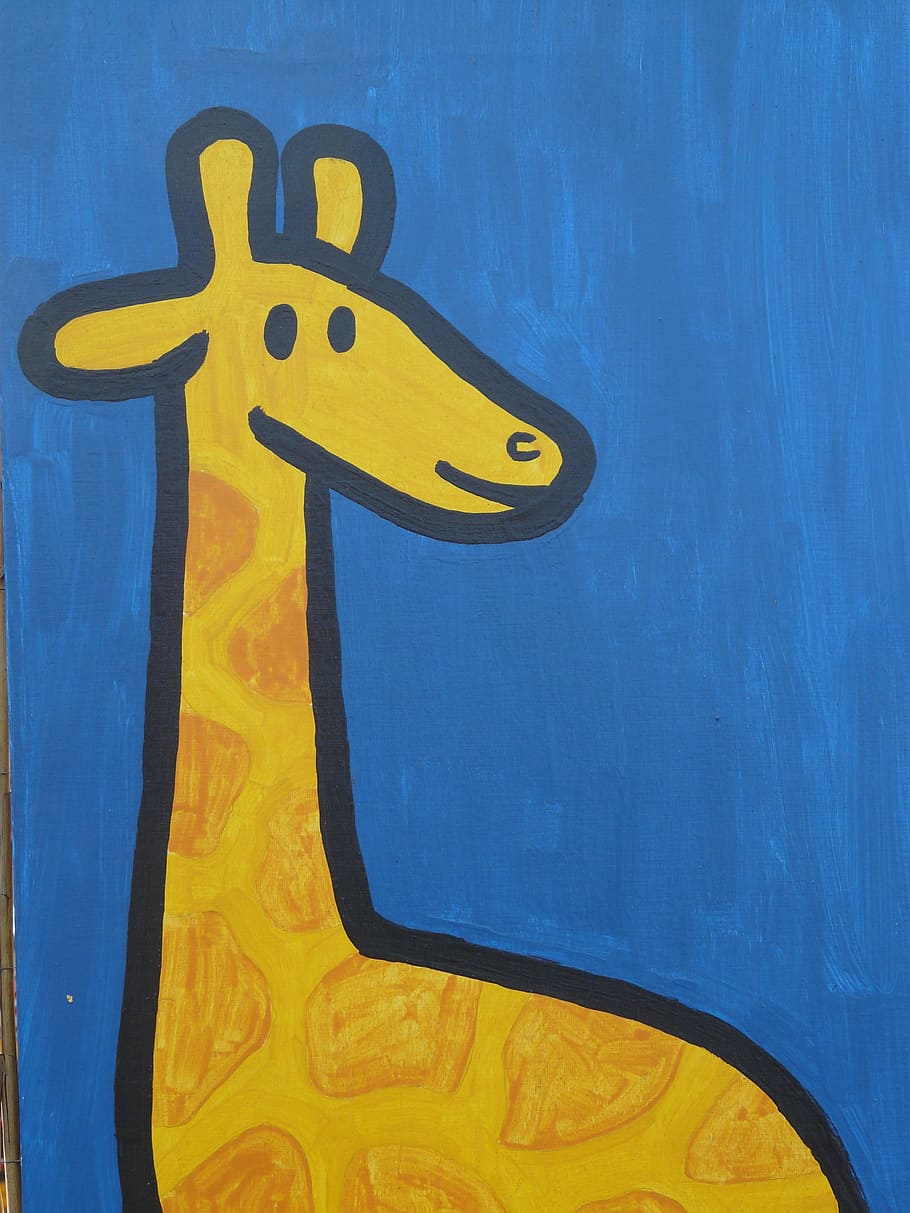 giraffe, comic, figure, image, paint, cartoon character, drawing, HD wallpaper
