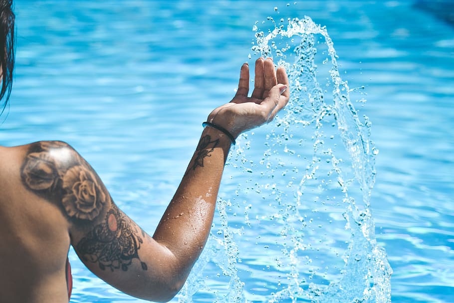 water, blue, pool, drops, summer, lifestyles, one person, real people HD wallpaper