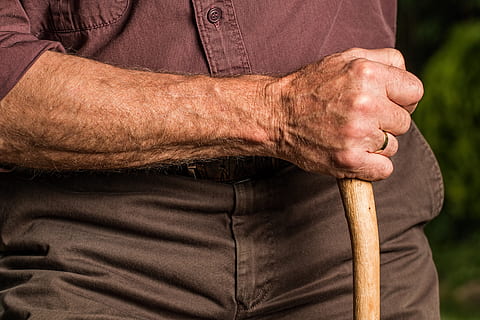 man in black dress shirt, hand, walking stick, arm, elderly HD wallpaper