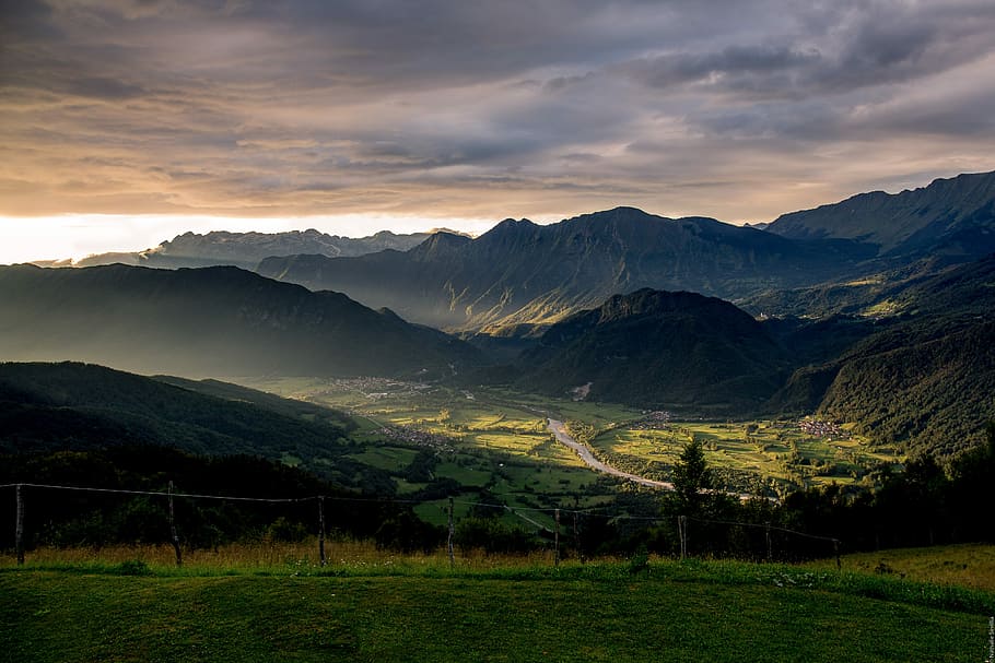 view of mountain, scenery of mountain, scenic, grass, road, slovenium HD wallpaper
