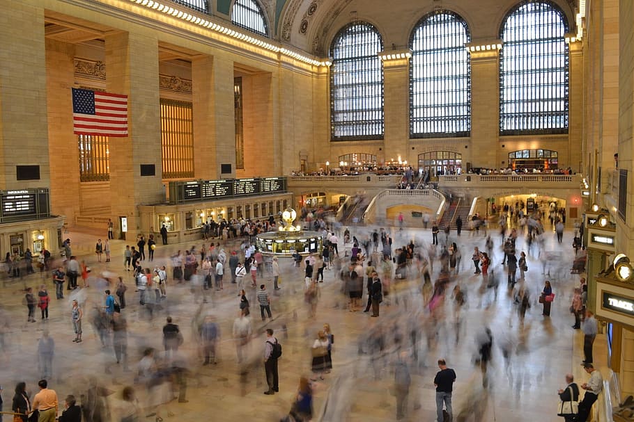 timelapse photography of people walking inside large hall, grand central station, HD wallpaper