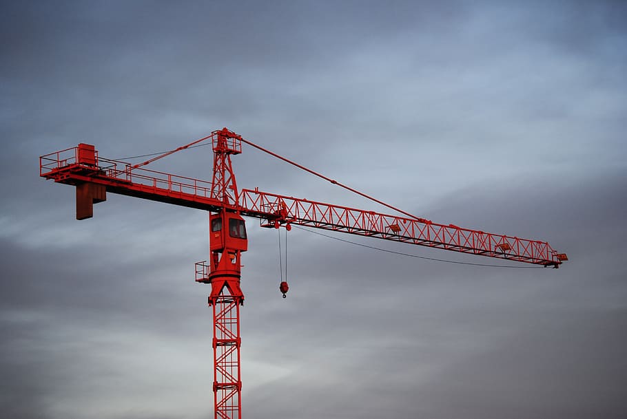 crane, red, sky, crane - construction machinery, construction industry HD wallpaper