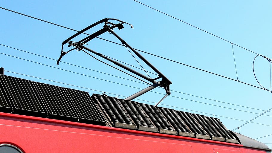 pantograph, electric locomotive, contact wire, roof section, HD wallpaper
