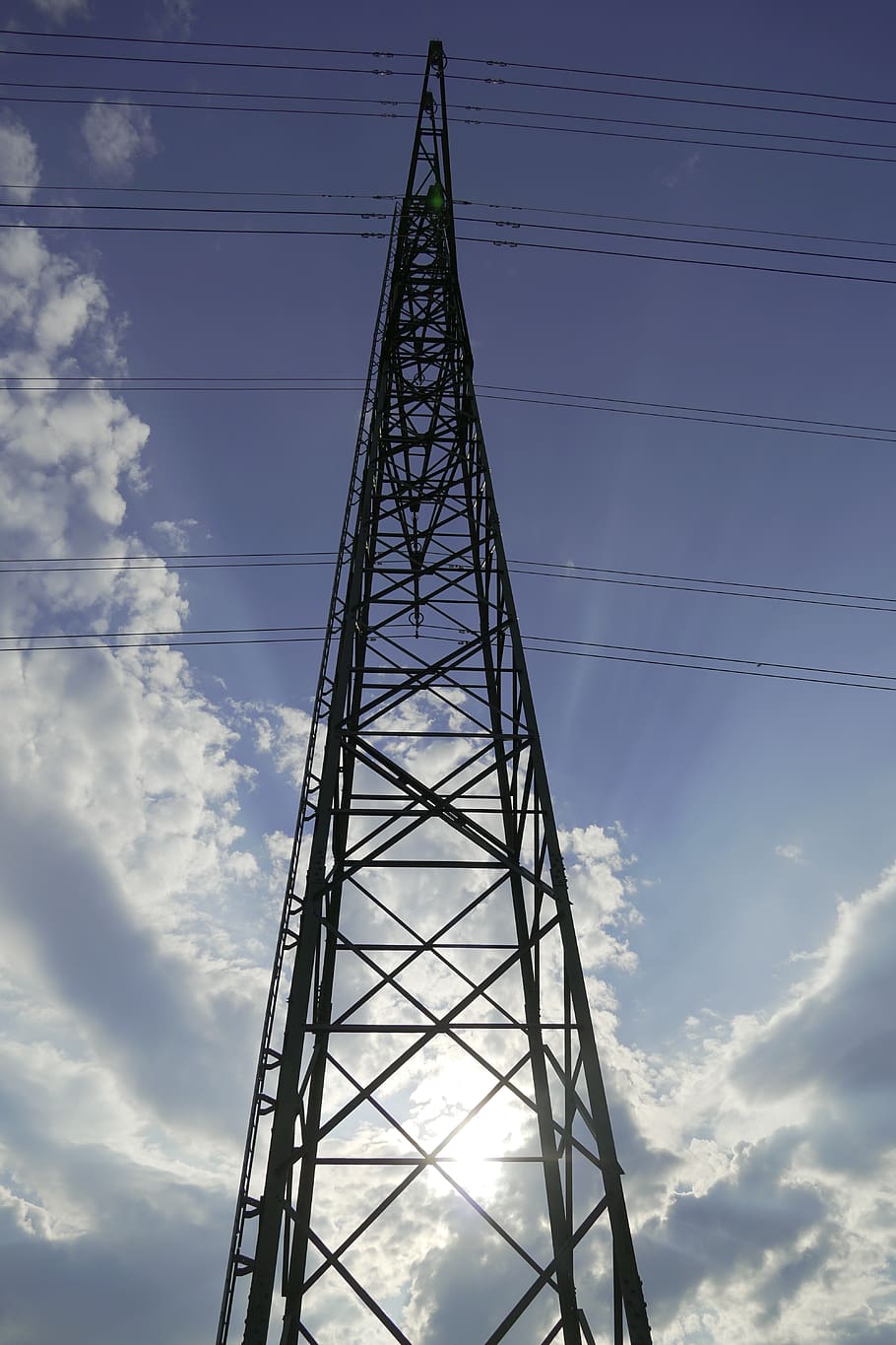 current, energy, backlighting, clouds, sky, mast, electricity HD wallpaper