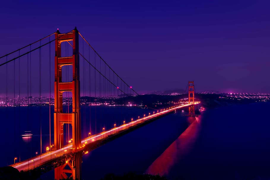 Golden Gate Bridge, California, night, evening, sunset, san francisco, HD wallpaper