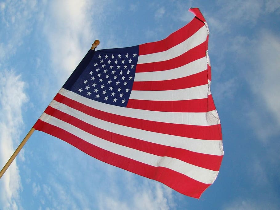 flag, symbol, sky, wind, stars, stripes, uSA, american Flag HD wallpaper