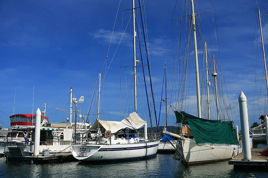sea, boat, port, times, sky, kota kinabalu, nautical vessel