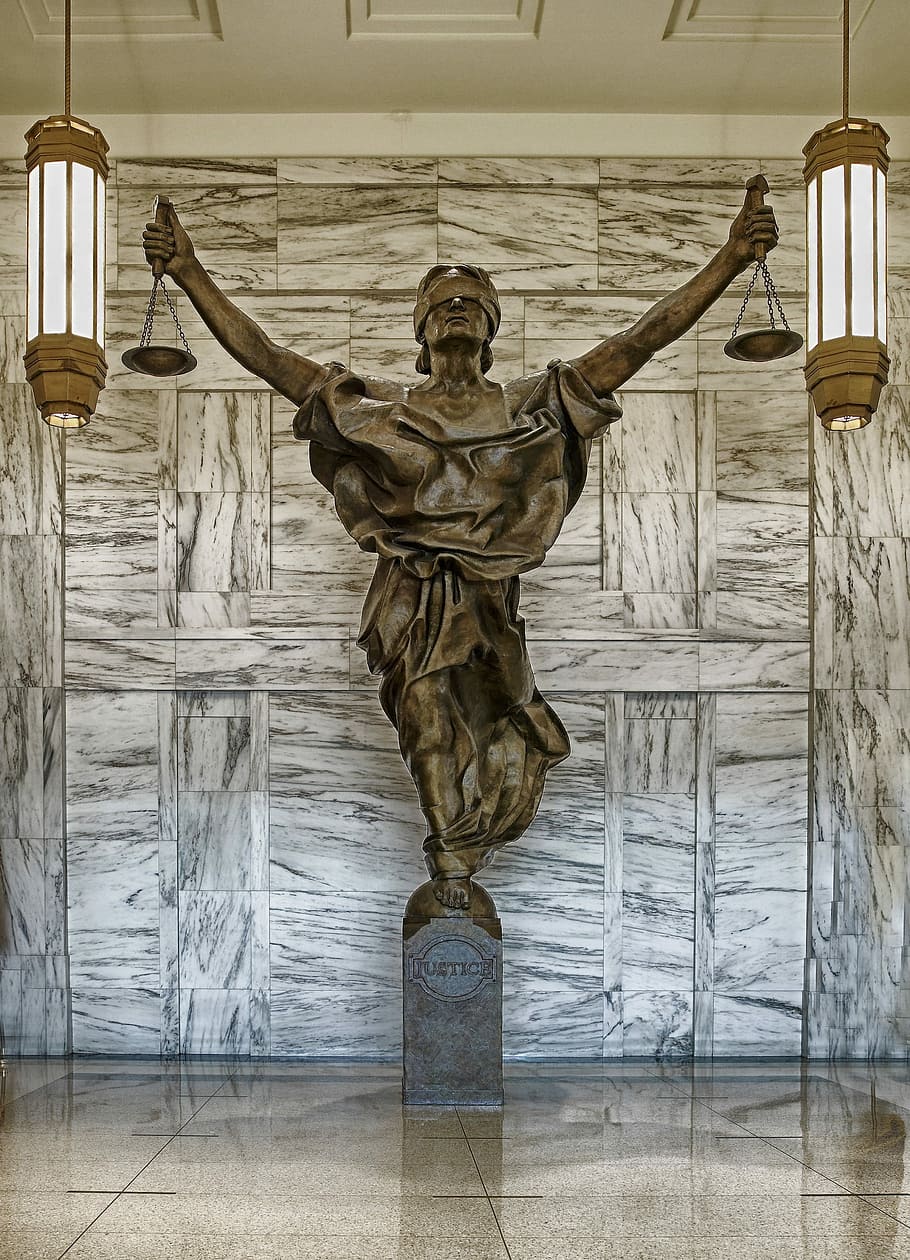 Justice Statue inside hall at daytime, figure of justice, new york city, HD wallpaper