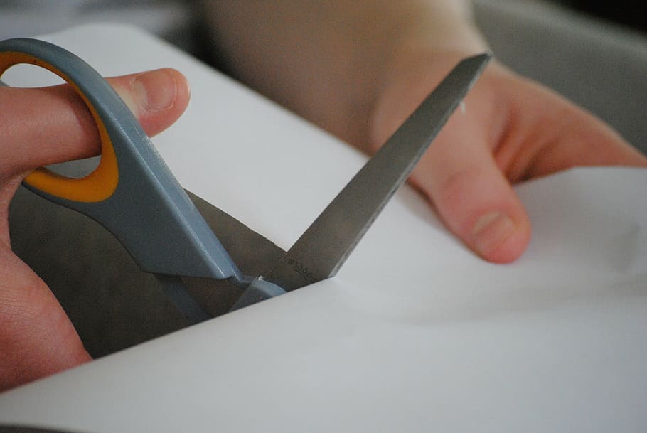 person cutting the paper, hands, scissors, equipment, tool HD wallpaper